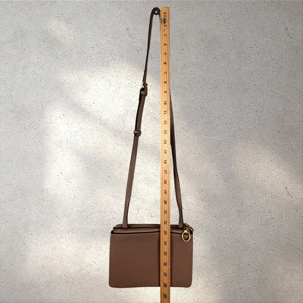 Tory Burch Perry Bombe Double Zip Brown Leather Crossbody Purse Bag